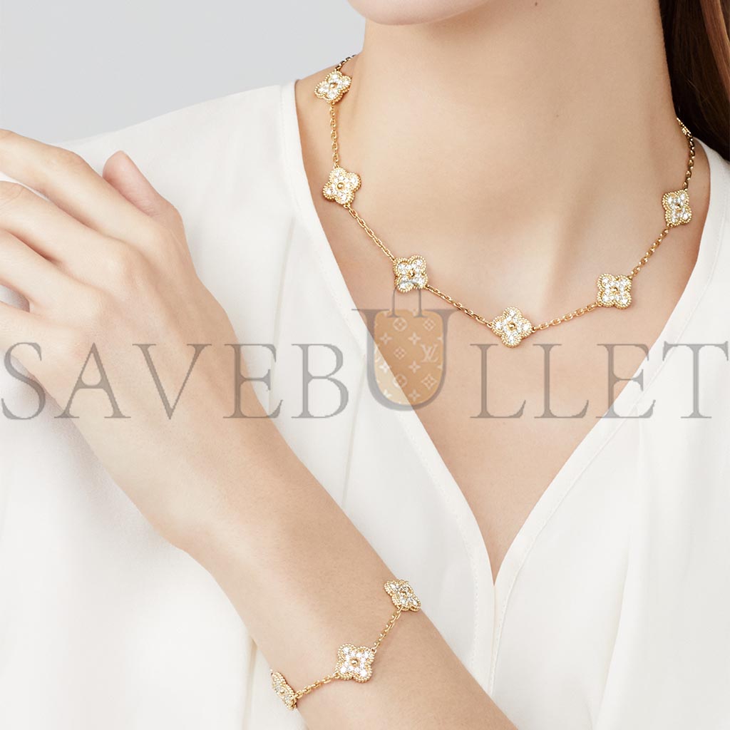 VAN CLEEF ARPELS VINTAGE ALHAMBRA NECKLACE, 10 MOTIFS - YELLOW GOLD, DIAMOND  VCARA42300